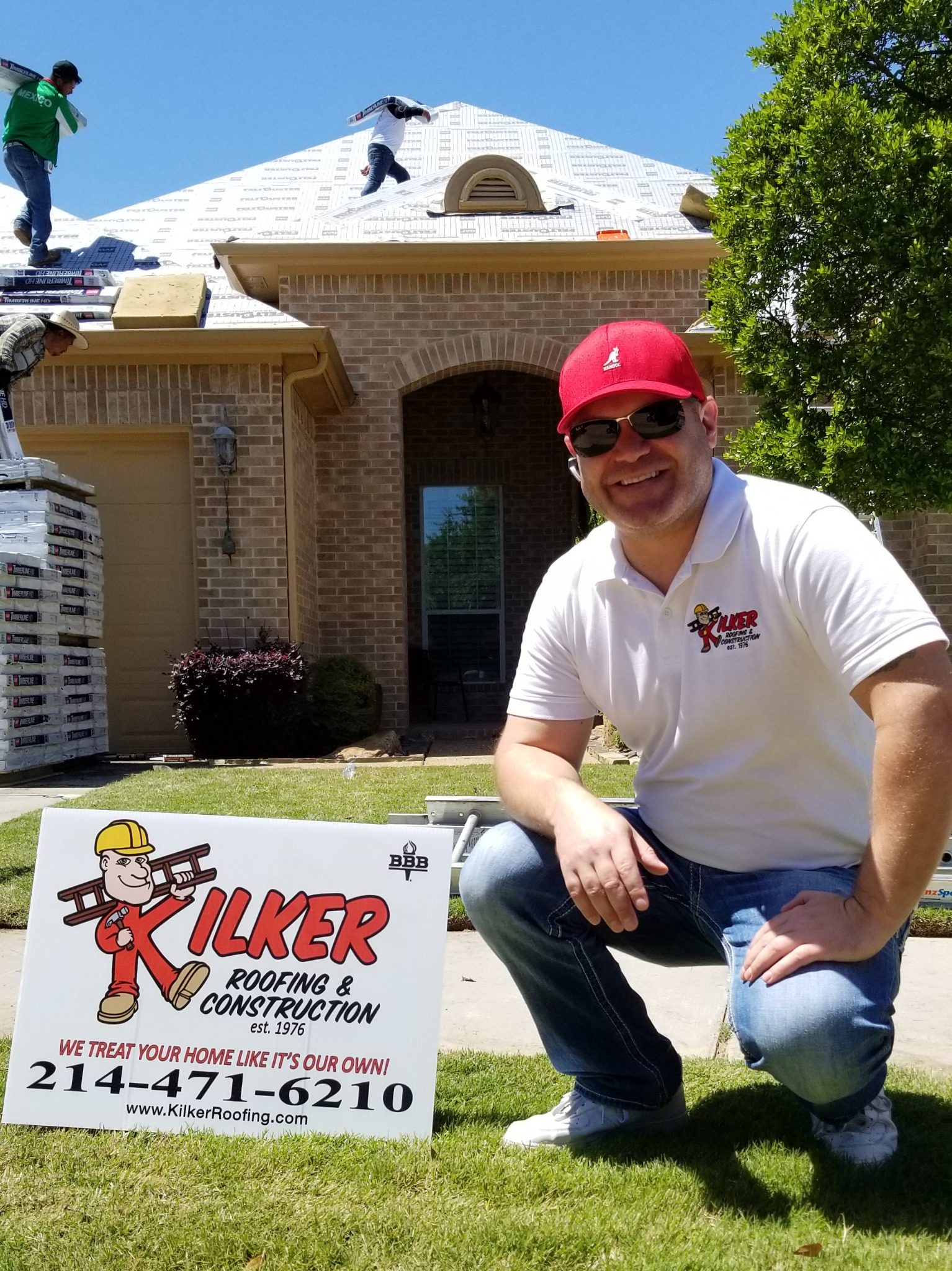Kilker Roofing owner at an active residential roofing project